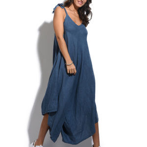 100% Linblanc Blue Self-Tie Harem Jumpsuit